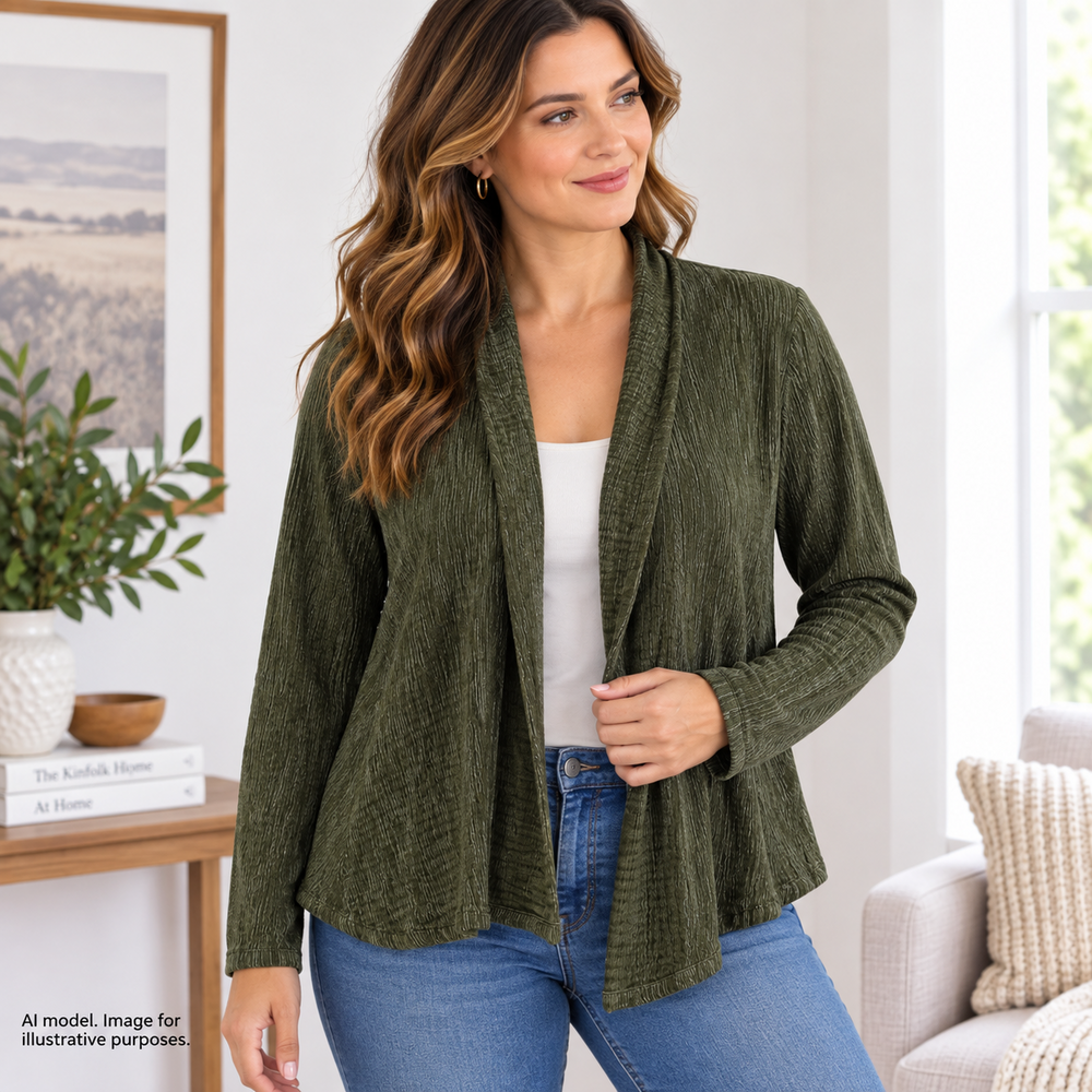 Pure Jill Cardigan Womens Large Crinkle Open Front Lightweight Layering Sweater